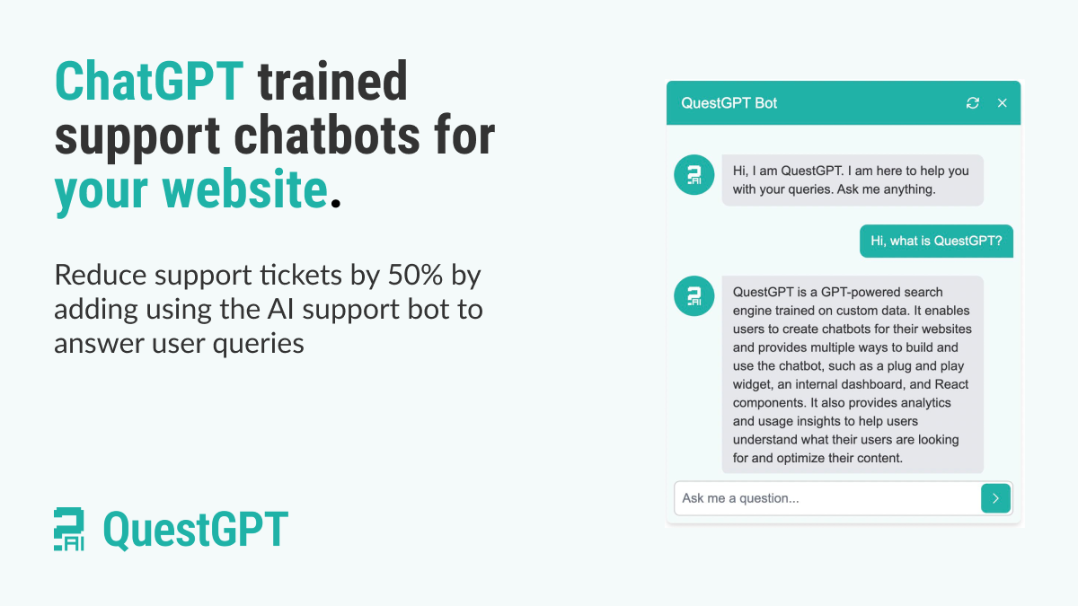 QuestGPT | ChatGPT trained support chatbots for your website.
